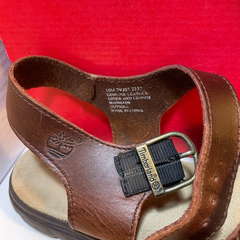 Timberland Woman’s Sandals Double Strap Flat Brown Leather - Open Toe Sz 10 - Picture 5 of 7